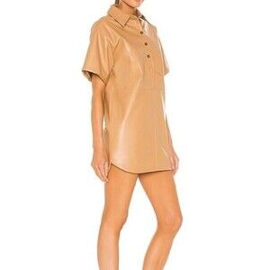 Song of Style Stella Dress Tan Light Brown Faux Leather Button Popover Shift